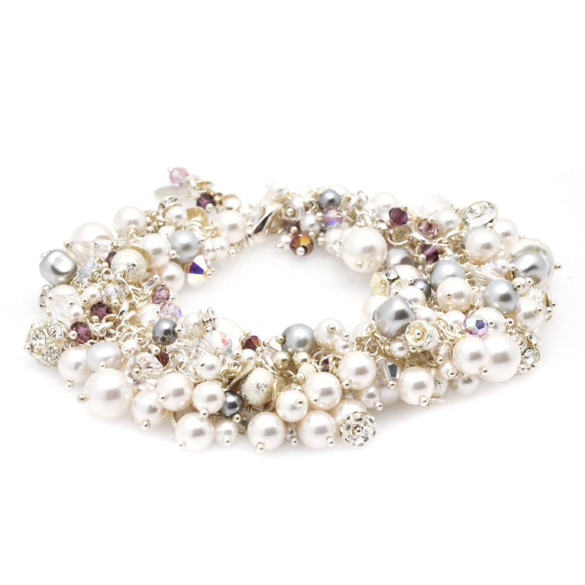 Plum & Gray Pearl Cluster Bracelet