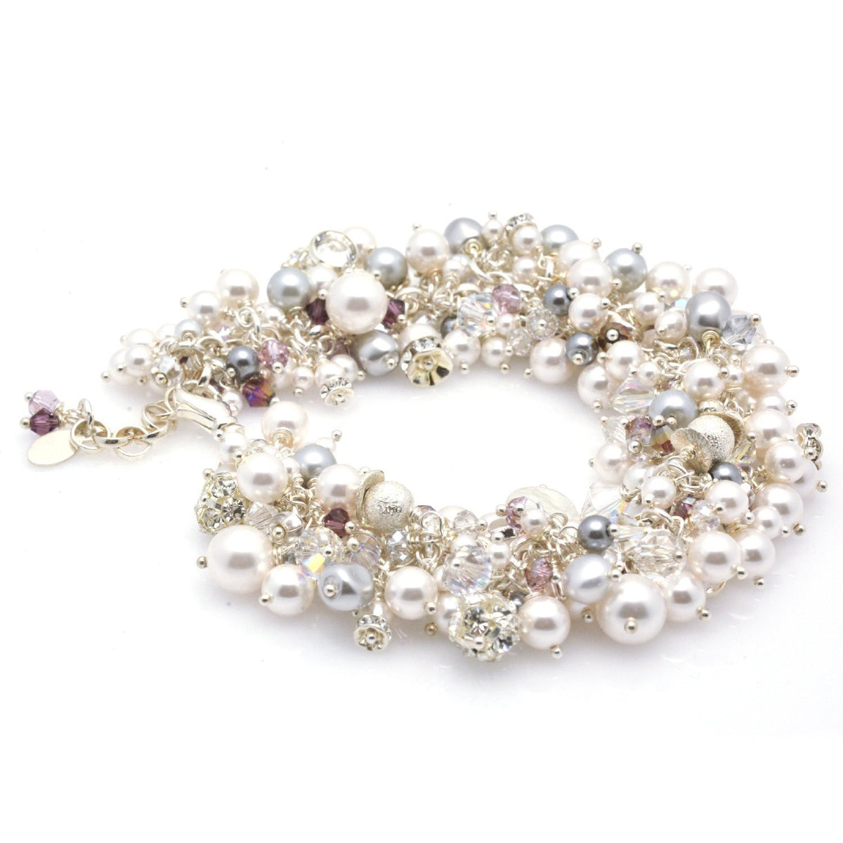 pearl cluster bracelet grey and maroon