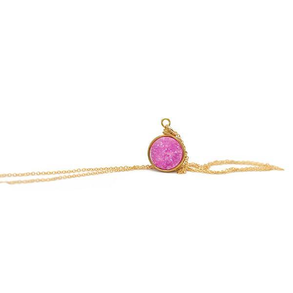 magenta druzy personalized gold necklace