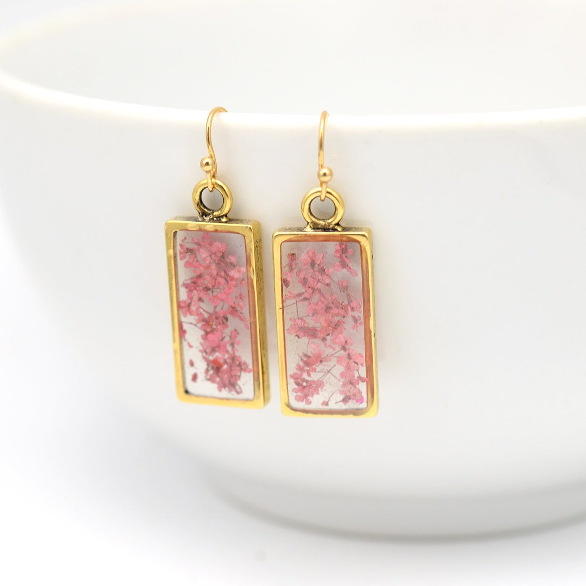 Pink & Gold Flower Earrings