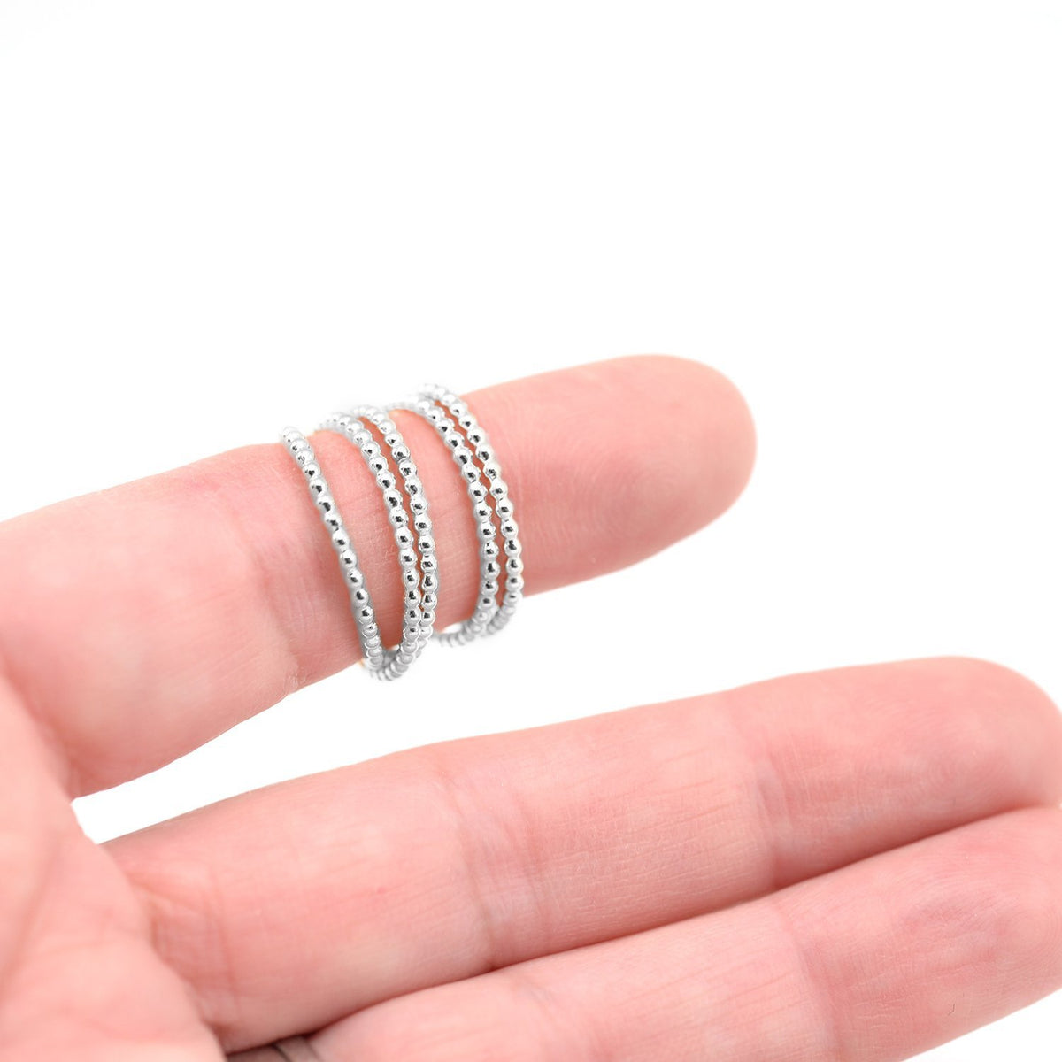 Silver Beaded Stacking Rings