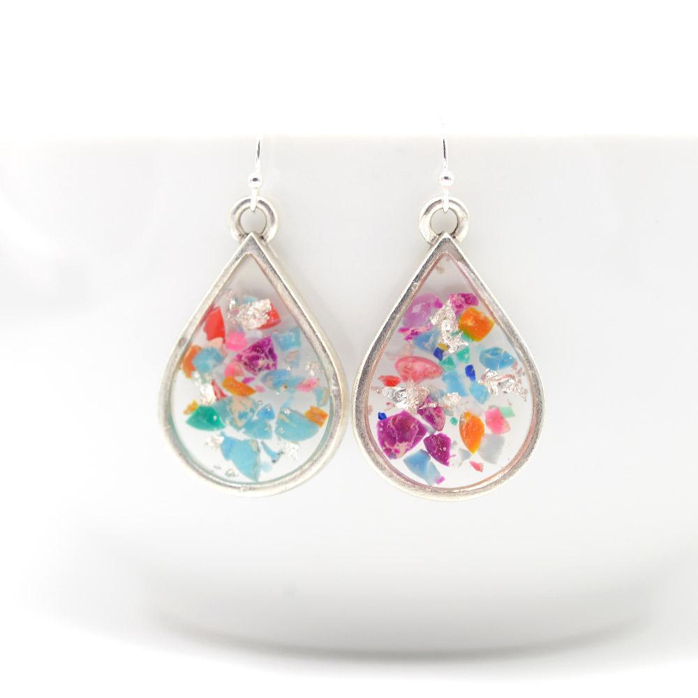Teardrop Crushed Gemstone Earrings in Silver