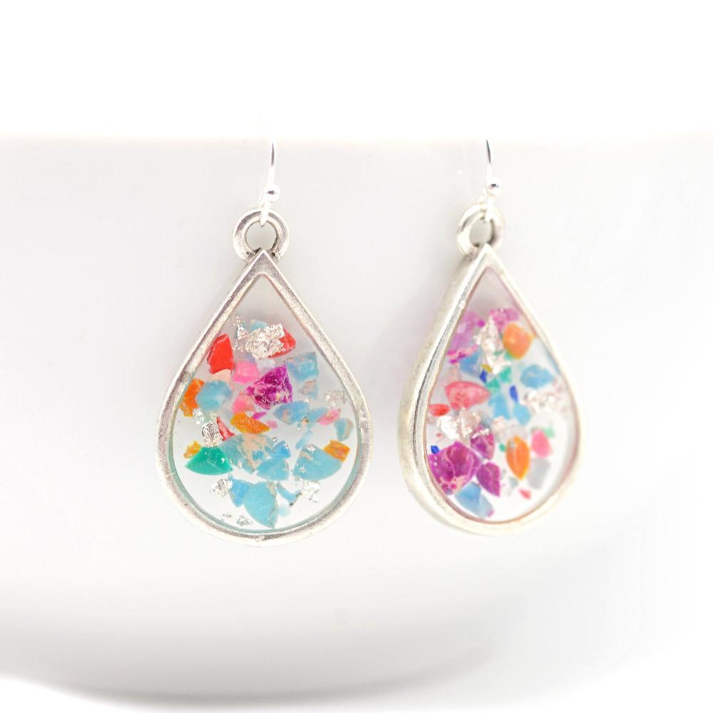 Teardrop Crushed Gemstone Earrings in Silver