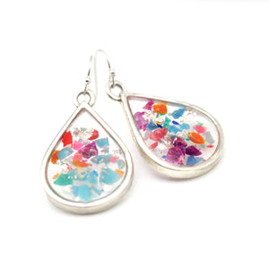 Teardrop Crushed Gemstone Earrings in Silver