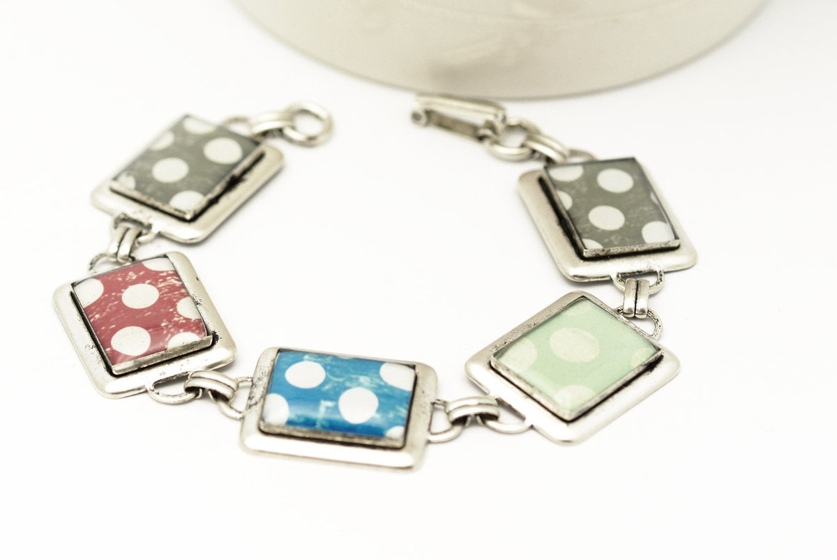 Polka Dot Antiqued Silver Link Bracelet