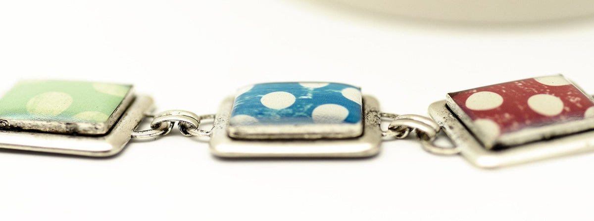 Polka Dot Antiqued Silver Link Bracelet