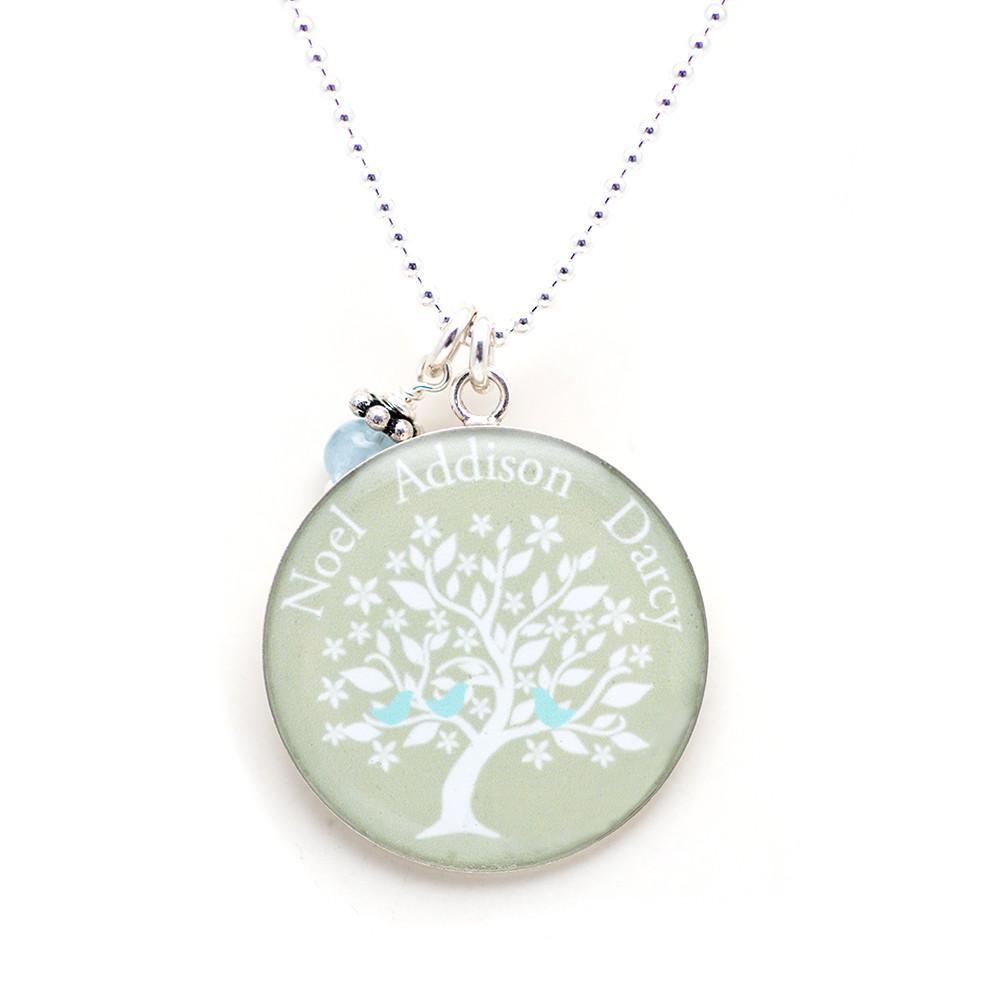 Cargo and aquamarine family tree necklace