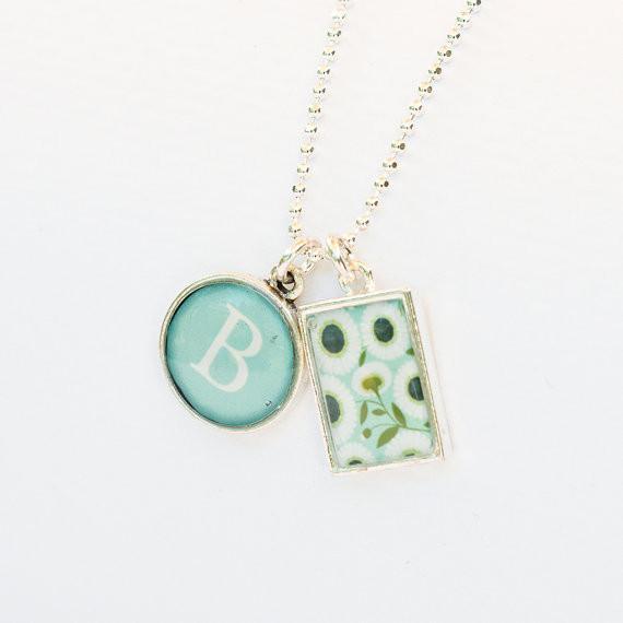 Sterling silver daisy and intial charm necklace