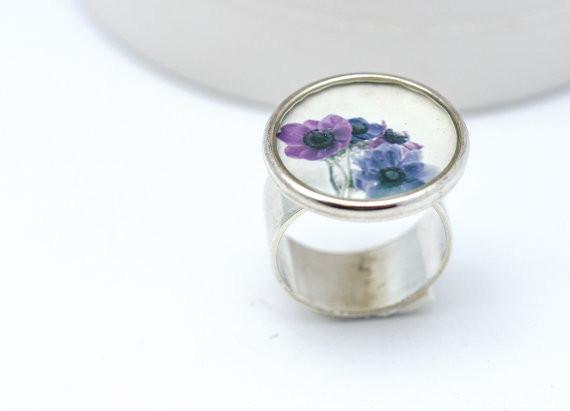 Violet Silver Ring - Adjustable