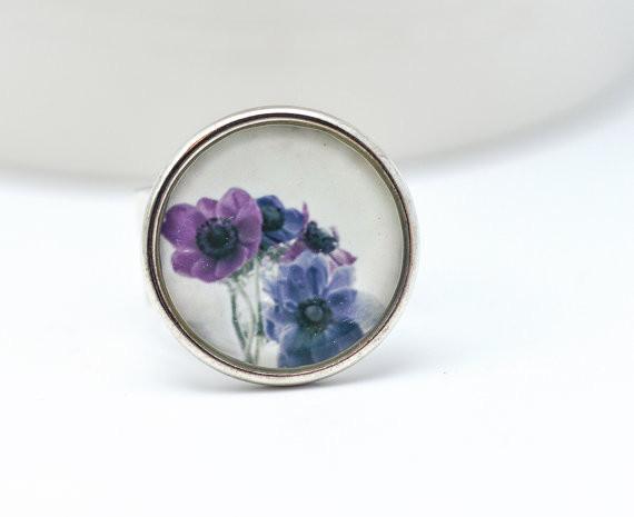 Violet Silver Ring - Adjustable