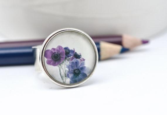 Violet Silver Ring - Adjustable