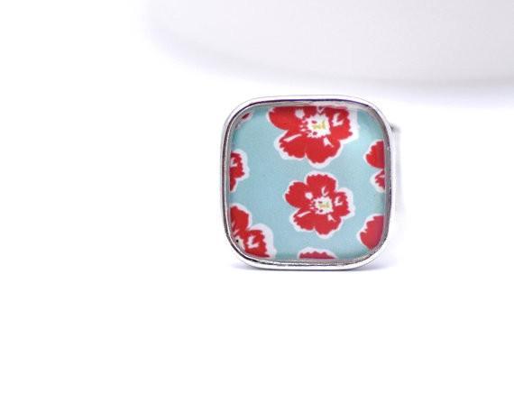 Adjustable Red Posey Ring in Silver