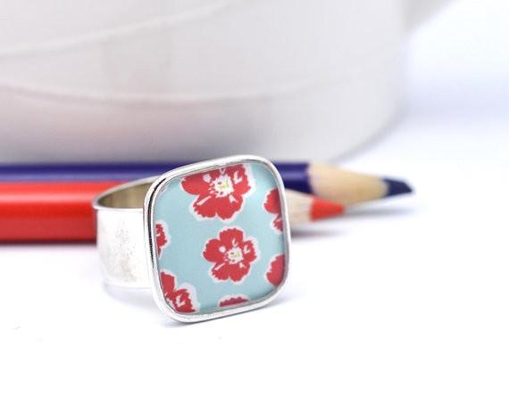 Adjustable Red Posey Ring in Silver