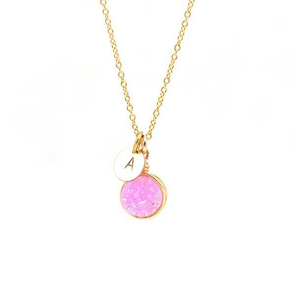 Pink Druzy Personalized Necklace